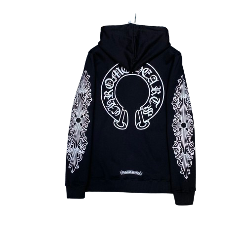 SWEAT CHROME HEARTS "HORSESHOE FLORAL CROSS-SLEEVE" NOIR/BLANC | La Symbiose Gothique