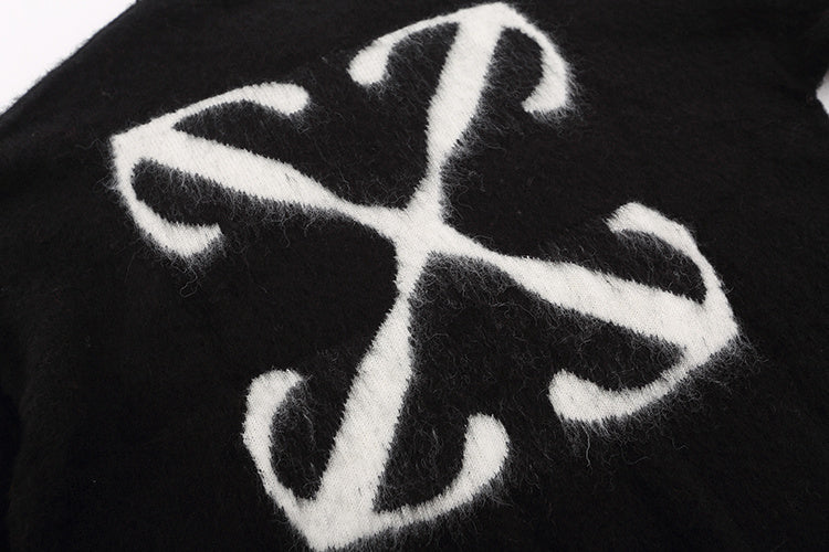 PULL OFF-WHITE MAILLE INTARSIA NOIR | L'Art de la Texture