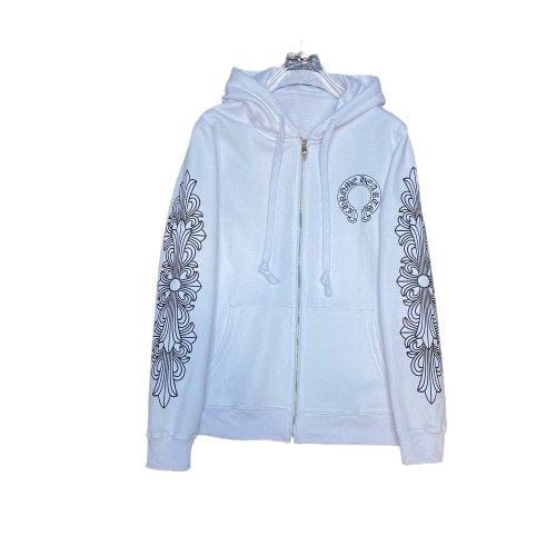 SWEAT CHROME HEARTS "HORSESHOE FLORAL CROSS-SLEEVE" NOIR/BLANC | La Symbiose Gothique