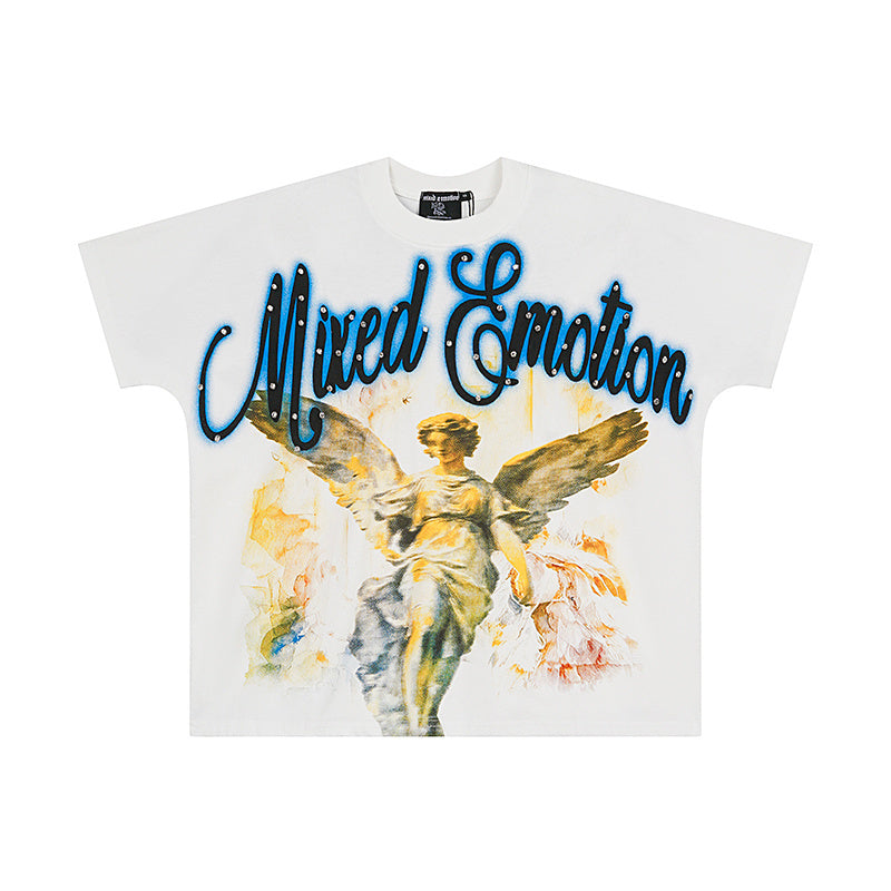 T-SHIRT MIXED EMOTIONS "ANGEL STATUE" - CROP TEE BLEU BLANC | La Pureté Fragile