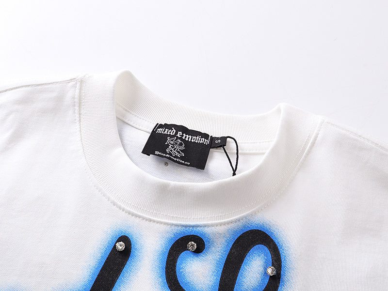 T-SHIRT MIXED EMOTIONS "ANGEL STATUE" - CROP TEE BLEU BLANC | La Pureté Fragile