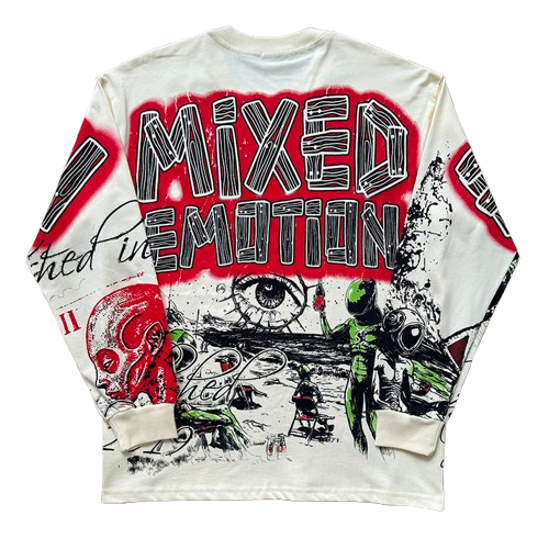 T-SHIRT MANCHES LONGUES MIXED EMOTION "CREAM ART CLUB" | L'Élégance Introspective