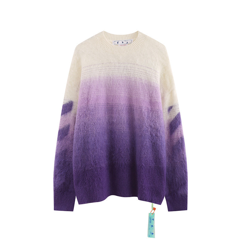 PULL OFF-WHITE DIAG ARROW BRUSHED KNIT 'PURPLE' | L'Énergie Vibrante
