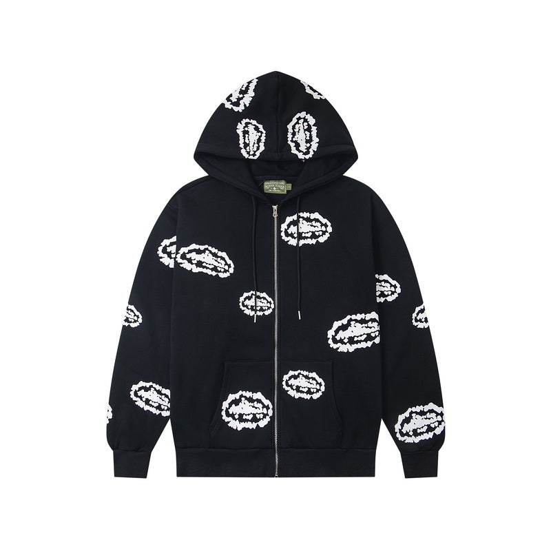 SWEAT À CAPUCHE ZIPPÉ DENIM TEARS x CORTEIZ "COTTON WREATH" NOIR | La Couronne du Peuple