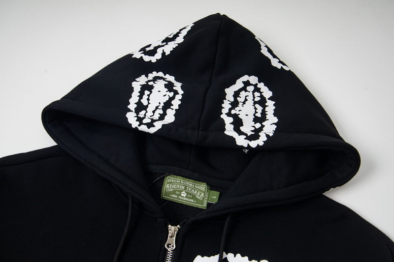 SWEAT À CAPUCHE ZIPPÉ DENIM TEARS x CORTEIZ "COTTON WREATH" NOIR | La Couronne du Peuple