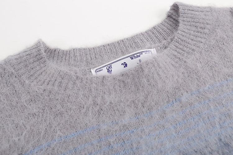 PULL OFF-WHITE BROSSÉ DIAGONAL VERT | L'Audace Texturée