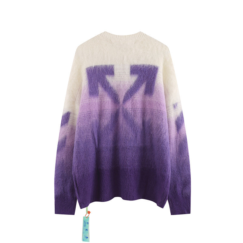 PULL OFF-WHITE DIAG ARROW BRUSHED KNIT 'PURPLE' | L'Énergie Vibrante