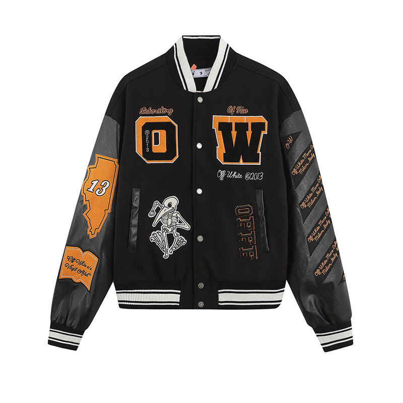 VESTE TEDDY MILAN OFF-WHITE x A.C. LOGO APPLIQUÉ NOIR | L'Alliance du Luxe et de la Rue