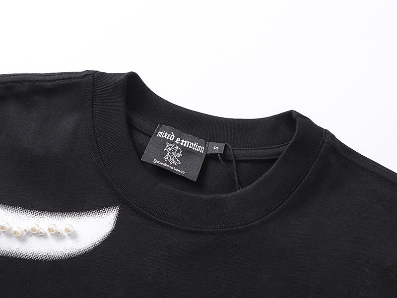 T-SHIRT CROP "PEARL" NOIR | L'Élégance Minimaliste