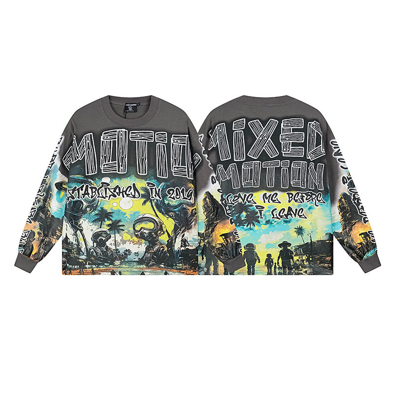 T-SHIRT MANCHES LONGUES MIXED EMOTION "CREAM ART CLUB" | L'Élégance Introspective