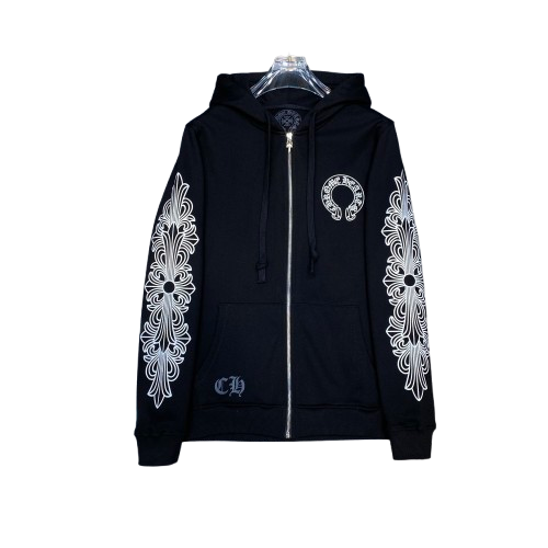 SWEAT CHROME HEARTS "HORSESHOE FLORAL CROSS-SLEEVE" NOIR/BLANC | La Symbiose Gothique