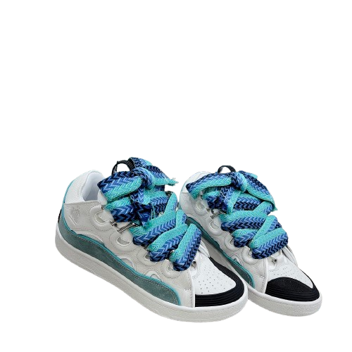 Lanvin Curb Sneakers – Édition Premium Blanc & Bleu Aqua